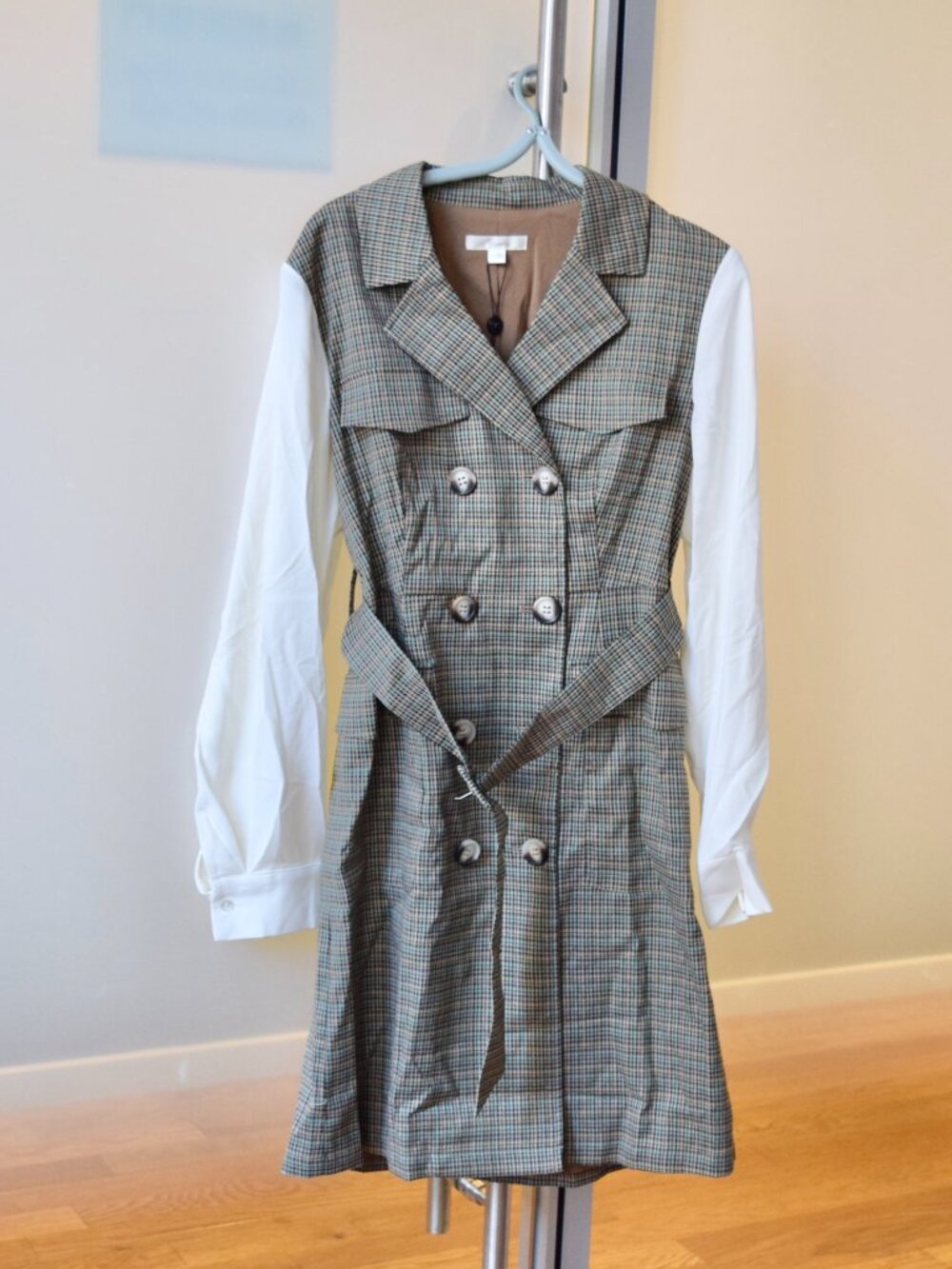 Roem Brown Plaid Long Sleeve Dress